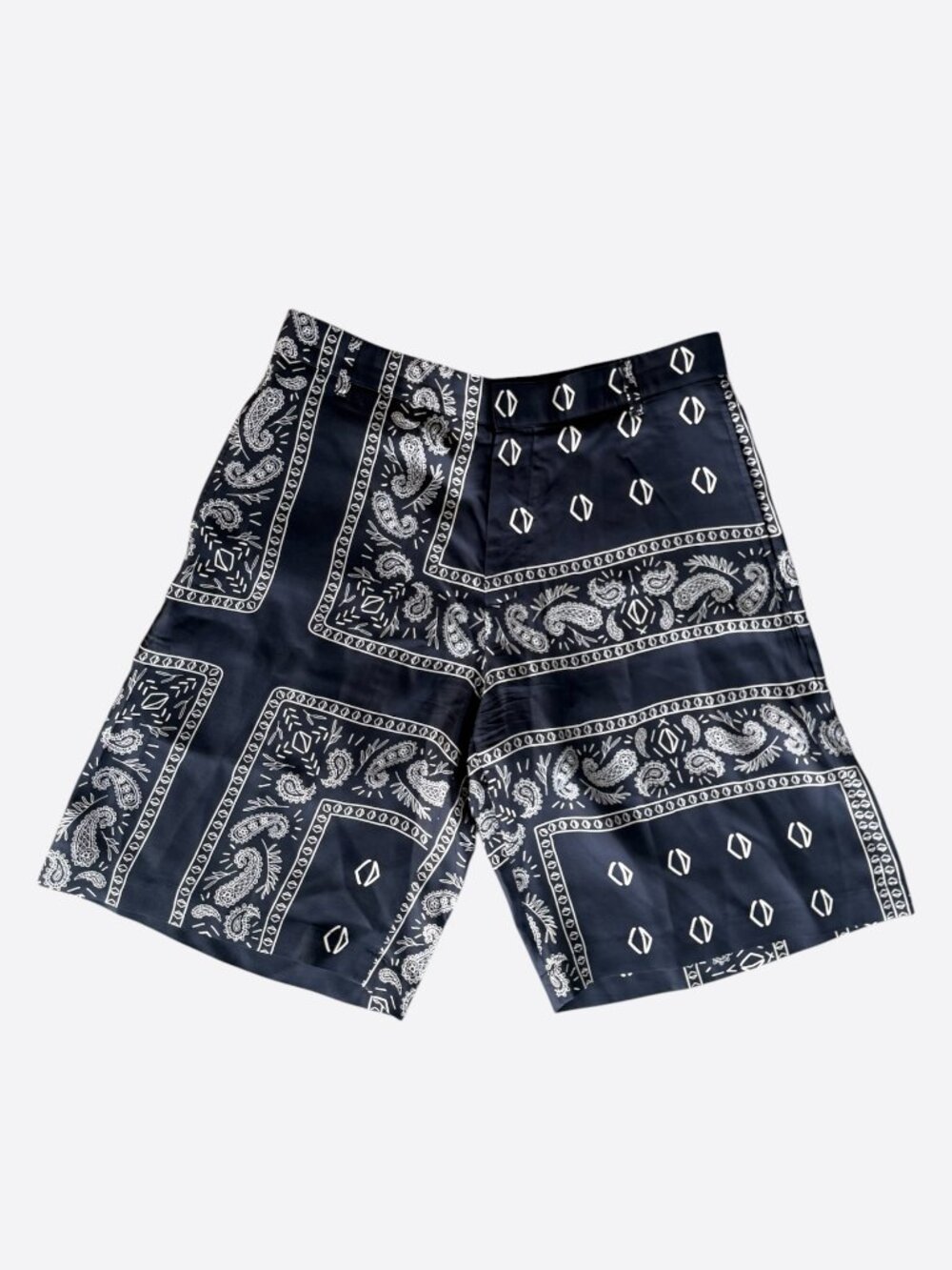 Dior Cactus Jack Navy & White Diamond Bandana Print Silk Shorts